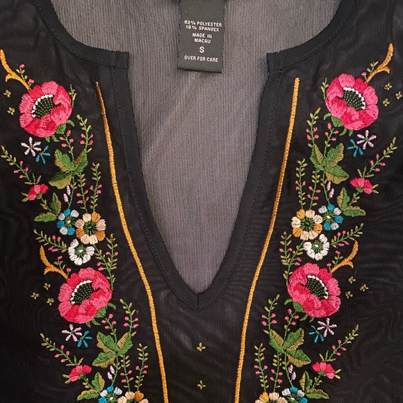 EXPRESS BLACK MESH EMBROIDERED TUNIC TOP SHIRT ⭐️⭐️⭐️⭐️⭐️ - Picture 4 of 14